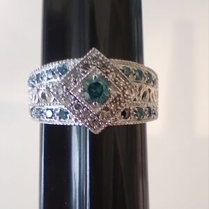 14k White Gold and Irradiated Blue Diamonds
